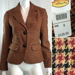 Talbots Plaid Houndstooth Wool Plaid Blazer Jacket